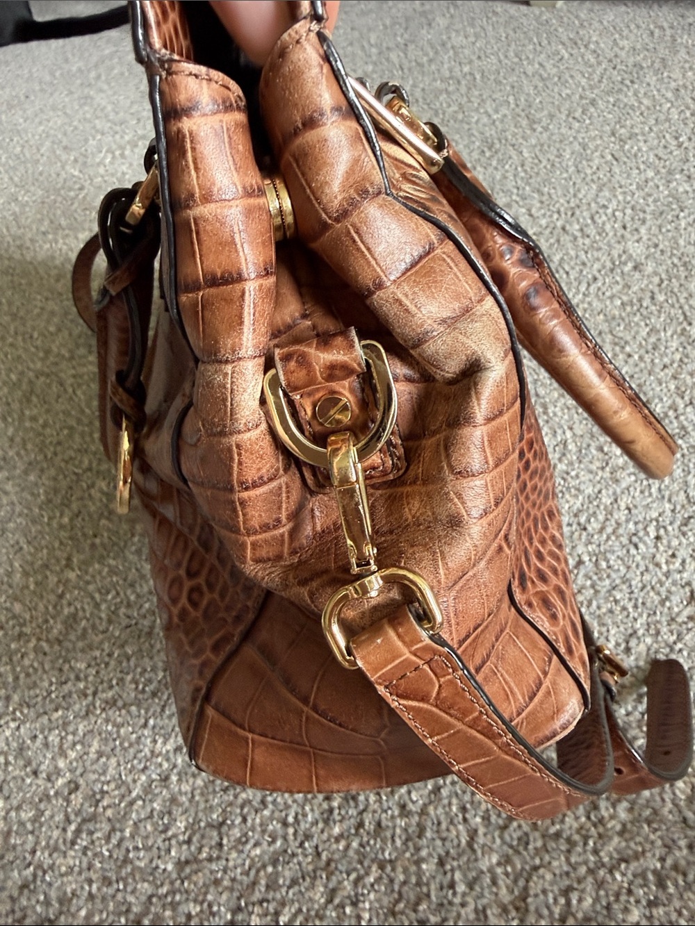 Michael Kors Croc-Embossed Brown Leather Satchel with Gold Hardware - Picture 3 of 7
